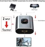 GANA Aluminium HDMI Switch & Splitter, Bidirektionaler 2 In 1 Out oder 1 In 2 Out, HD 4K 3D für TV/Fire Stick/Xbox/PS3/PS4 – Bild 3