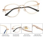 SOJOS Runde Brille Damen Blaulichtfilter Katzenaugen Computer-Gläser Handgemacht Hochwertig SJ5027 mit Rose Gold Rahmen/Anti-Blaulicht Linse – Bild 2