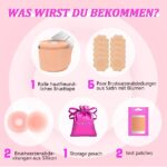 Korffe Brust Tape Klebe BH Push Up, Boob Tape Set für Klebe BH Grosse Brust Rückenfrei BH 2 Wiederverwendbare Unsichtbar Silikon Brüste Nippelpads Body Damen Tape für Körbchengrössen A-G – Bild 2
