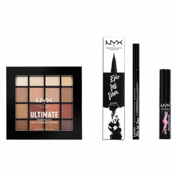 NYX Professional Makeup Eye Look Set, Epic Ink Liner, Make Up Set, Mini Worth the Hype Mascara, Ultimate Shadow Palette Warm Neutrals
