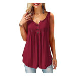 Amoretu T-Shirt Damen V-Ausschnitt Knopfleiste Bluse Solide Tunika Langarm, Kurzarm Tops