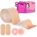 Korffe Brust Tape Klebe BH Push Up, Boob Tape Set für Klebe BH Grosse Brust Rückenfrei BH 2 Wiederverwendbare Unsichtbar Silikon Brüste Nippelpads Body Damen Tape für Körbchengrössen A-G