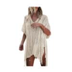 HAIGOU Damen Gestrickte Strandkleid Sommer Strandponcho Strandurlaub Badeanzug Bikini Cover-Ups