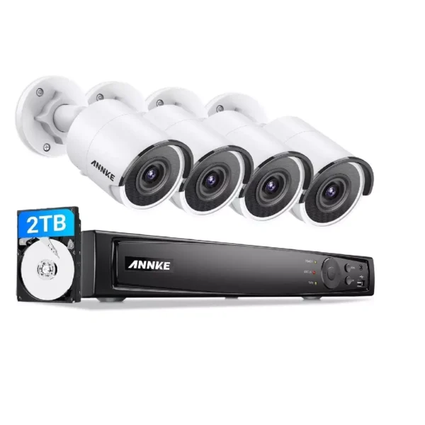 Duales Nachtsicht 4K Überwachungskamera Set, 4X 8Megapixel Kamera, Fernzugriff via Smartphone, Tablet + 2TB HDD