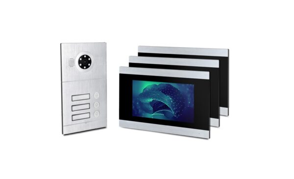 Video Türsprechanlage, Unterputz-Türstation IP65, 3X7" Monitor