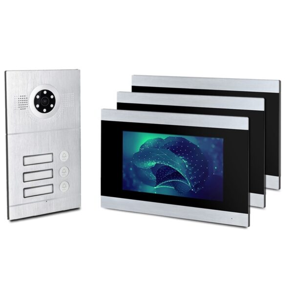 Video Türsprechanlage, Unterputz-Türstation IP65, 3X7" Monitor