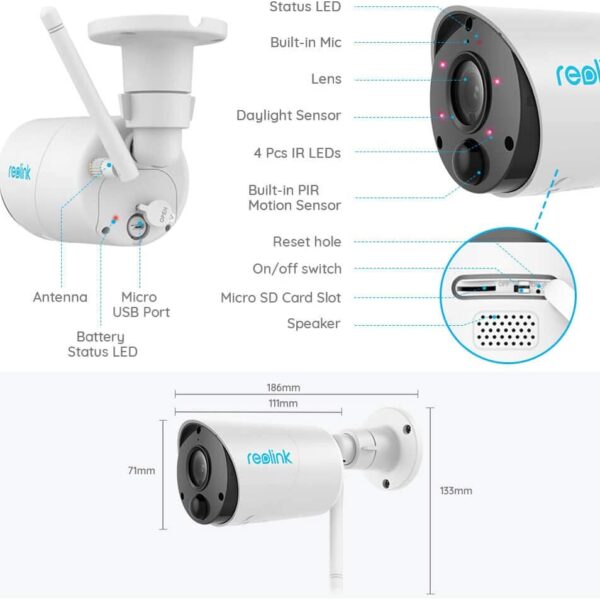 Reolink Akku Eco WLAN Überwachungskamera, aussen/Innen,  Fernzugriff via Smartphone, Tablet, Web-Browser