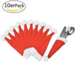 Weihnachts Tischdeko Weihnachtsmannmützen und Schleifen, 10 mal Bestecktasche, 10 mal Deko für Weingläser – Bild 2