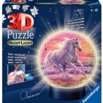 Ravensburger 3D Puzzle 11843 - Nachtlicht Puzzle-Ball Pferde am Strand - 72 Teile - ab 6 Jahren, LED Nachttischlampe mit Klatsch-Mechanismus