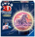 Ravensburger 3D Puzzle 11843 - Nachtlicht Puzzle-Ball Pferde am Strand - 72 Teile - ab 6 Jahren, LED Nachttischlampe mit Klatsch-Mechanismus