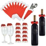Weihnachts Tischdeko Weihnachtsmannmützen und Schleifen, 10 mal Bestecktasche, 10 mal Deko für Weingläser