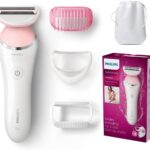 Philips SatinShave Advanced Elektrischer Nass- und Trockenrasierer BRL140/00 - Ladyshaver inkl. 4 Zubehörteile, federnde Scherfolie für gleichmässige Rasur, gründlich und sanft, weiss/ rosa