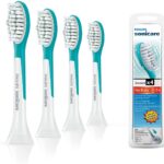 Philips Sonicare Original Aufsteckbürste Sonicare for Kids HX6044/33, ab 7 Jahren, weiche Borsten für eine behutsame Reinigung, 4er Pack, Weiss-türkis
