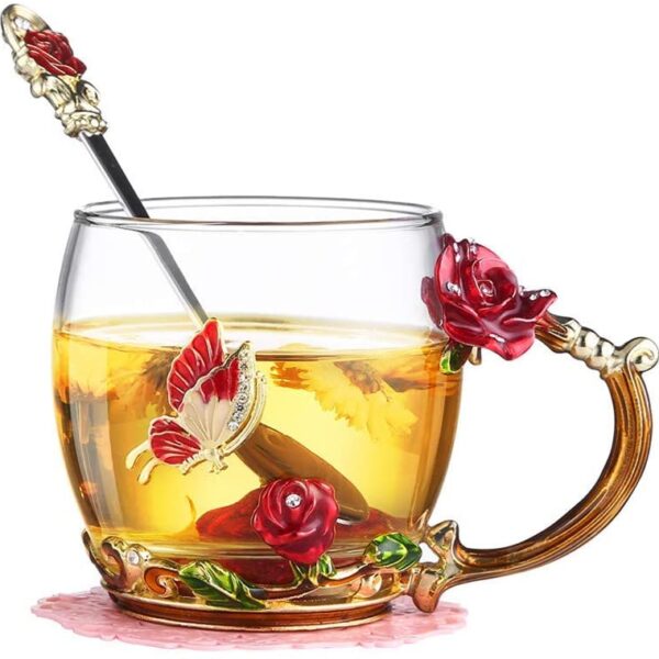 evecase Enamel Butterfly Flower Glas Kaffeetassen Teetasse Geschenke für Frauen.Personalisierte Geschenke für Mama y Freundin zum Geburtstag Weihnachtsgeschenke Muttertagsgeschenk