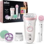 Braun Silk-épil 9 Beauty-Set, Epilierer Damen für Haarentfernung, FaceSpa Gesichtsepilierer, Aufsätze für Rasierer, Peeling, Reinigung Gesicht/Körper, Tasche, Geschenk für Frauen, 9-995, weiss/flamingo