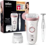 Braun Silk-épil 9 Beauty-Set, Epilierer Damen für Haarentfernung, Aufsätze für Rasierer und Massage für Körper, inkl. Bikinitrimmer, Tasche, Geschenk für Frauen, 9-890, rose/gold