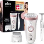 Braun Silk-épil 9 Beauty-Set, Epilierer Damen für Haarentfernung, Aufsätze für Rasierer und Massage für Körper, inkl. Bikinitrimmer, Tasche, Geschenk für Frauen, 9-890, rose/gold