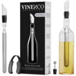VINENCO Weinkühler Set, Flaschenkühler + Dekanter 3-in-1 Premium Wein Zubehör Edelstahl Flaschen-Weinkühlstab + Dekantier-Belüfter + Ausgiesser | Bar Geschenk Frauen Männer, Rot- Weisswein Geschenkset