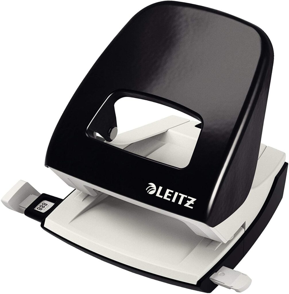 Leitz Büro Locher aus Metall, Für 30 Blatt, Anschlagschiene mit Formatangaben, Ergonomisches Design