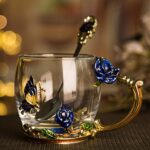 evecase Enamel Butterfly Flower Glas Kaffeetassen Teetasse Geschenke für Frauen.Personalisierte Geschenke für Mama y Freundin zum Geburtstag Weihnachtsgeschenke Muttertagsgeschenk – Bild 4