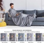 BEDSURE Ärmeldecke hellgrau Kuscheldecke mit Ärmeln - 170x200 cm, Sweatshirt Decke Ärmel zum Anziehen Erwachsene, Ganzkörperdecke mit Ärmel tragbar extra weich als TV Decke – Bild 7