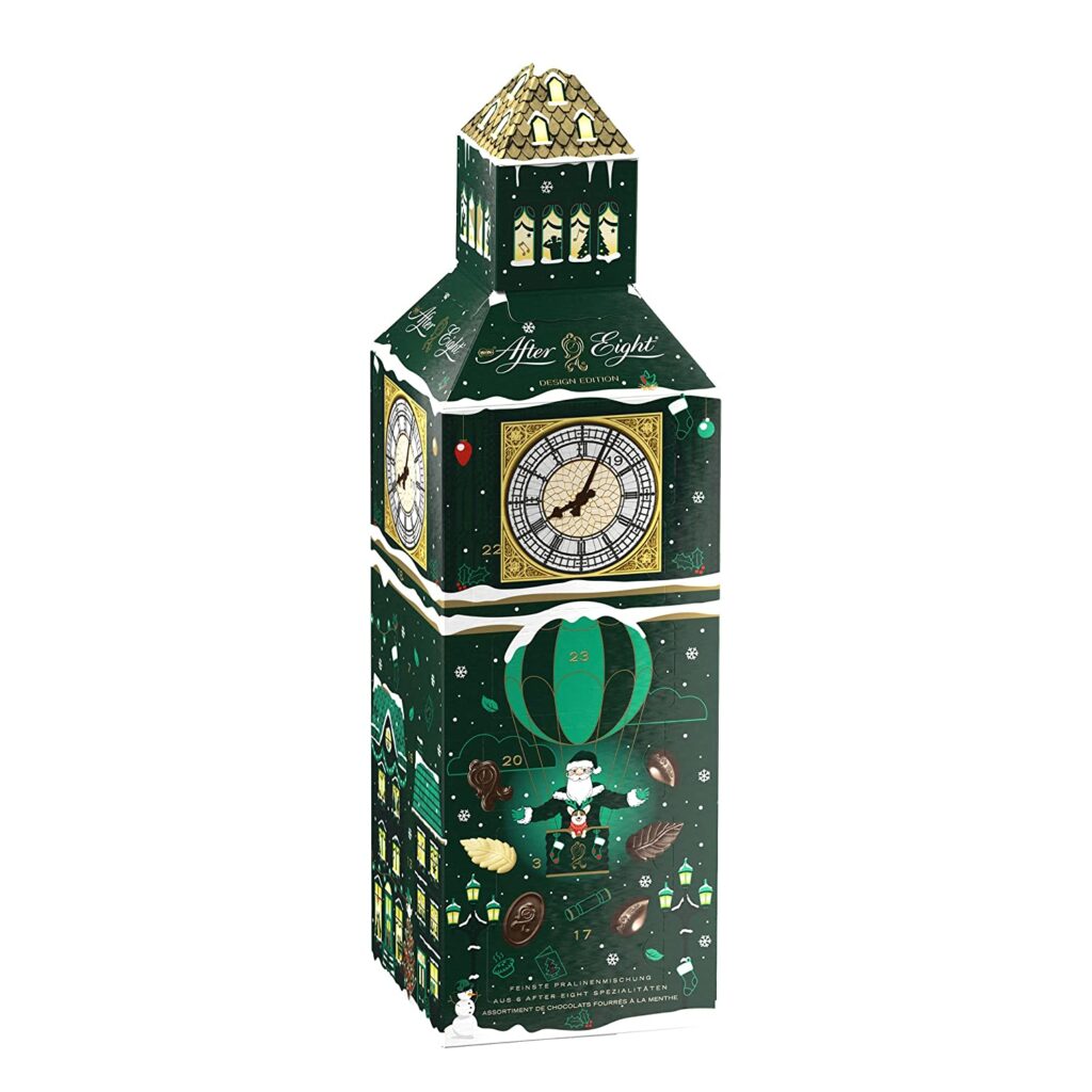 NESTLÉ AFTER EIGHT 3D-Adventskalender mit Pralinen mit dunkler sowie weisser Schokolade Minzcremefüllung, Weihnachtskalender im Big Ben Design, 1er Pack (1 x 185g)