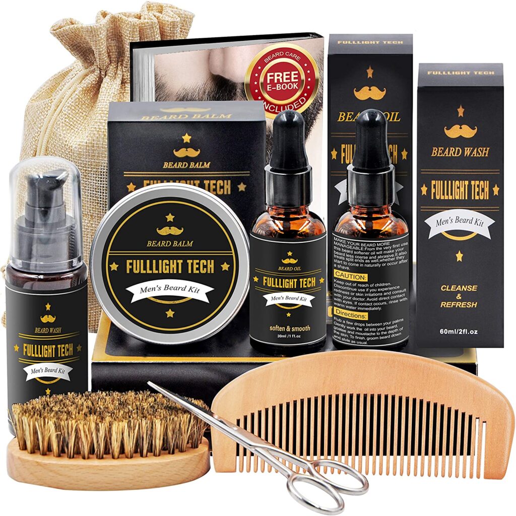 Bartpflege Set Geschenke für Männer mit Bartshampoo,Bartöl Wachstum,Bart Balsam,Bart Kamm,Bartbürste,Bartschere,Bartschablonen Geschenke zum Vatertag Valentinstag Geschenk für ihn Bartpflegeset Männer