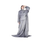 BEDSURE Ärmeldecke hellgrau Kuscheldecke mit Ärmeln - 170x200 cm, Sweatshirt Decke Ärmel zum Anziehen Erwachsene, Ganzkörperdecke mit Ärmel tragbar extra weich als TV Decke