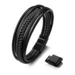 SERASAR Armband Herren Leder Schwarz 21cm, Herren Armband Männer, Armband Leder Armreif Herren Lederband Herrenarmreif Armschmuck Leder Schmuck Herrenschmuck Flecht, Armband GeschenkIdee für Ihn