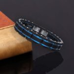 COOLMAN Herrenarmband – Edelstahl, Blau & Schwarz, Verstellbar (16,5-17,5 cm)