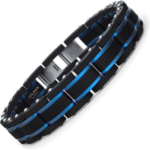 COOLMAN Schmuck Herren Armbänder Edelstahl Blaue Schwarze justierbare 21,5-23 cm für Männer (mit Marken-Geschenk-Kasten)