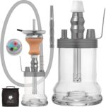 DILAW® Shot Shisha Aluminium Edelstahl 22cm Hookah to Go + LED Licht, Wasserpfeife, Kaminkopf, Komplettset, Tauchrohr mit Diffusor, Kopfadapter Silikonschlauch Alumundstück Tabakkopf