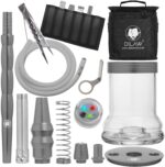 DILAW® Shot Shisha Aluminium Edelstahl 22cm Hookah to Go + LED Licht, Wasserpfeife, Kaminkopf, Komplettset, Tauchrohr mit Diffusor, Kopfadapter Silikonschlauch Alumundstück Tabakkopf – Bild 3