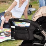Kinderwagen Organizer Universal mit Isolierten Getränkehalter/Becherhalter, Momcozy Buggy Kinderwagentasche Baby Zubehör mit Reissverschlusstasche, Schultergurt und Stauraum für Windeln&Handys – Bild 4