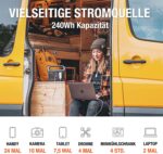 Jackery Explorer 240, 240Wh Tragbare Powerstation Mobiler Stromspeicher mit Reinen Sinuswellen 230V/200W Steckdose + USB, Mobile Stromversorgung für Outdoors, Unterwegs, Reise,und Camping – Bild 3