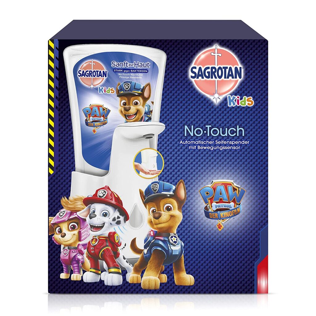 Sagrotan No-Touch Kids Automatischer Seifenspender – Inkl. Sagrotan Nachfüller Aloe Vera – Paw Patrol Edition – 1 x 250 ml Flüssigseife