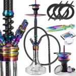 ORACLE HOOKAH® Carbon Shisha Set Edelstahl Wasserpfeife 70cm - mit Zubehör wie Schlauch Tonkopf Mundstück LED