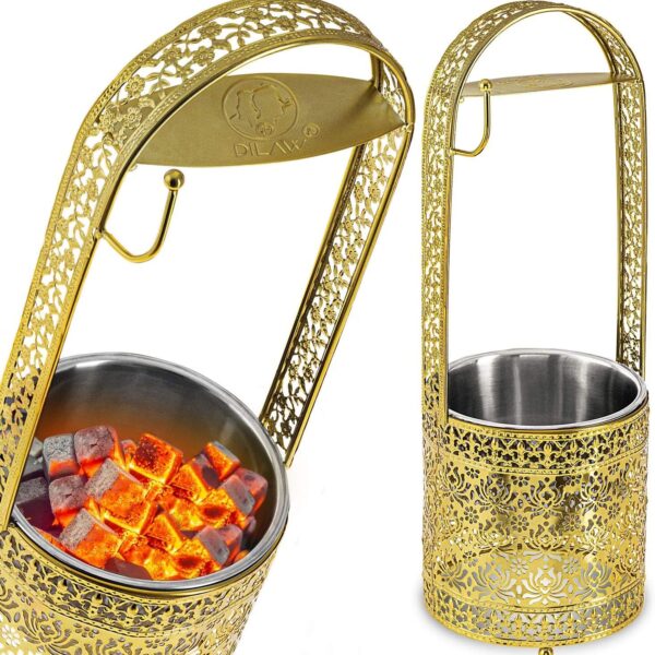 DILAW® Shisha Kohlekorb Oriental Hoch Edelstahl Kohlebehälter für Shisha Kohle & Grill Kohle Char-Basket Holzkohlekörbe mit Sicherheitsgriff Hookah Zubehör
