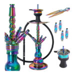 ORACLE HOOKAH® Rainbow Shisha Set V2A Regenbogen Edelstahl Wasserpfeife 57cm 4 Anschlüsse mit Zubehör wie Schlauch Kopf Alu Mundstück (Shisha Set inkl. [4 Schlauch / 4 Mundstück])