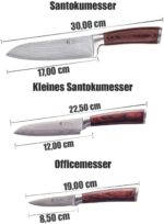 Wakoli Edib 3er Damastmesser-Set mit Klingenlängen von 8,50cm bis 17,00cm extrem scharf aus 67 Lagen I Profi Küchenmesser Set aus echtem japanischen Damaststahl mit Griffen aus Pakkaholz und Holzbox – Bild 3