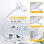 Cocoda Leselampe Buch Klemme, 9 LED Buchlampe mit 3 Farbtemperatur, USB Wiederaufladbar, Dimmbar Augenschutz Leselampe Bett, Touch Schalter, 360° Flexibel Led Klemmleuchte für Nachtlesen, Büro, Buch – Bild 4