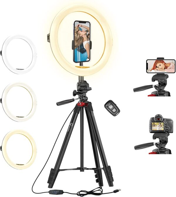 TONOR 12" Grosses Selfie Ringlicht mit Ständer für Handy, LED Kreislicht mit Auslöser Phone Halterung für Zoom TikTok Makeup YouTube Vlog Stream Meeting, kompatibel mit iOS/Android