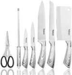 Velaze Küchenmesser Set, Messerblock mit Messer Set, Messerset 8-teilig, inkl. Kochmesser Fleischmesser Brotmesser Küchenschere & Wetzstahl, Ergonomischer Griff, Extra Scharf & Rostfrei – Bild 7