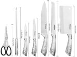 Velaze Küchenmesser Set, Messerblock mit Messer Set, Messerset 8-teilig, inkl. Kochmesser Fleischmesser Brotmesser Küchenschere & Wetzstahl, Ergonomischer Griff, Extra Scharf & Rostfrei – Bild 6