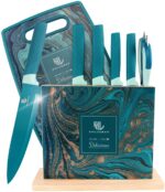 HL zhujiabao Küchenmesser-Sets mit Schneidebrett und Holzblock 8-teiliges Malachitblaues Messerset Professionelles scharfes Kochmesser-Set zum Silieren und Kochen ein Geschenk für Frau und Mann – Bild 9