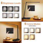 Schreibtischlampe LED Dimmable Desk Lamp 5 Colours and 6 Brightness Levels Eye-Friendly Bedside Lamp 10W QI Kabellosem Laden und USB-Anschluss Smartphones Nachttischlampe Wireless Charger Tischleuchte – Bild 4