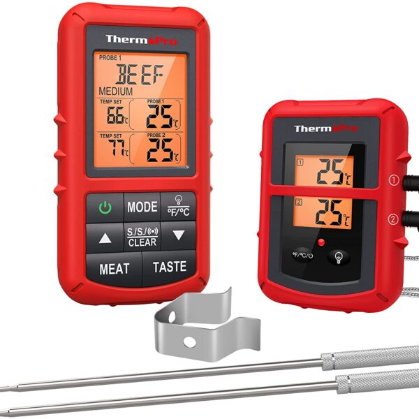 ThermoPro TP20C Funk Fleischthermometer digitales Grillthermometer Kochthermometer 150m Reichweite Bratenthermometer Küchenuhr mit 2 Einstichfühlern für Ofen Kochen BBQ Babynahrung