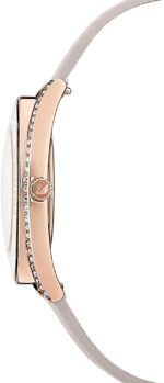 Swarovski Crystalline Aura Uhr, Damenuhr mit Rosé Vergoldetem Gehäuse, Silbernem Zifferblatt, Swarovski Kristallen und Taupefarbenem Lederarmband – Bild 2