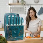 HL zhujiabao Küchenmesser-Sets mit Schneidebrett und Holzblock 8-teiliges Malachitblaues Messerset Professionelles scharfes Kochmesser-Set zum Silieren und Kochen ein Geschenk für Frau und Mann – Bild 11