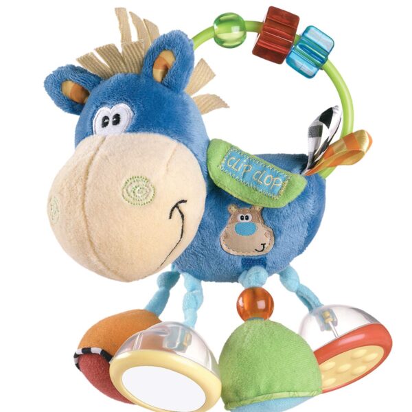 Playgro 101145 Plüschrassel Pferd, Lernspielzeug, Ab 3 Monaten, BPA-frei, Playgro Toy Box Pferd Klipp Klapp, Blau/Bunt, 40016, 15 x 6 x 20 cm